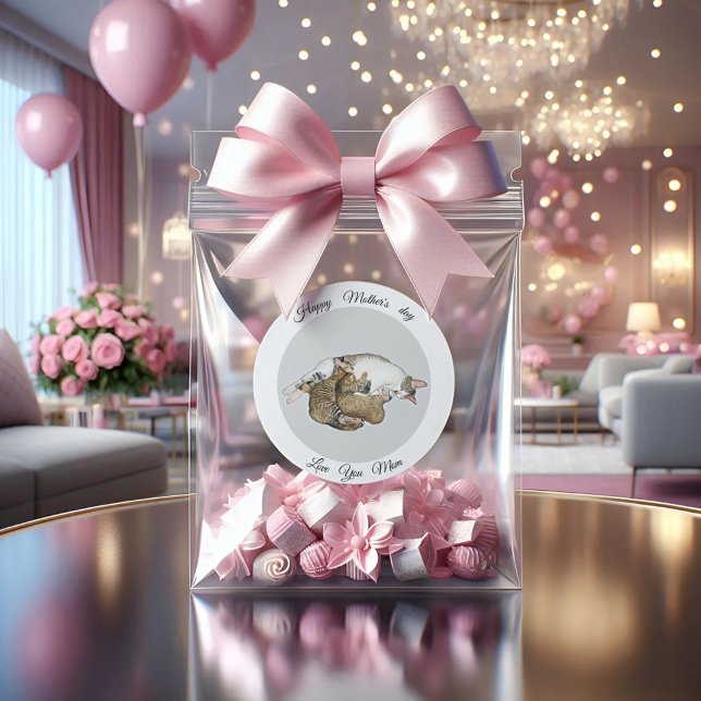 Niedliche Mutterkatze und Kätzchen auf dem Rundauf Runder Aufkleber (Von Creator hochgeladen)