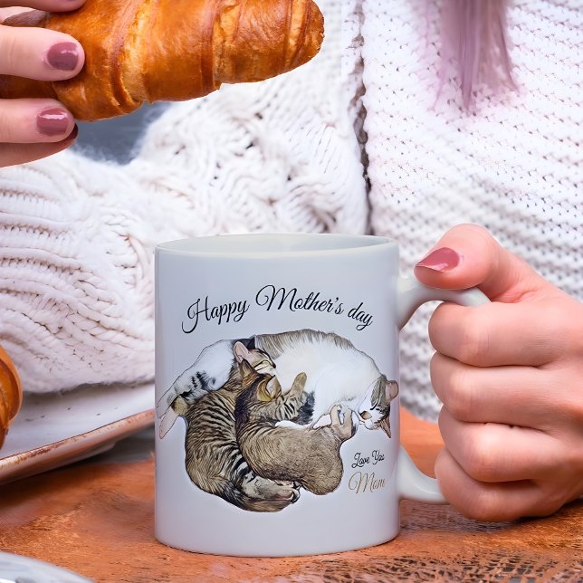 Niedliche Mutterkatze und Kätzchen, benutzerdefini Kaffeetasse (Von Creator hochgeladen)