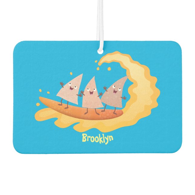 Niedliche nachos-Maischips beim Surfen Cartoon Autolufterfrischer (Vorderseite)