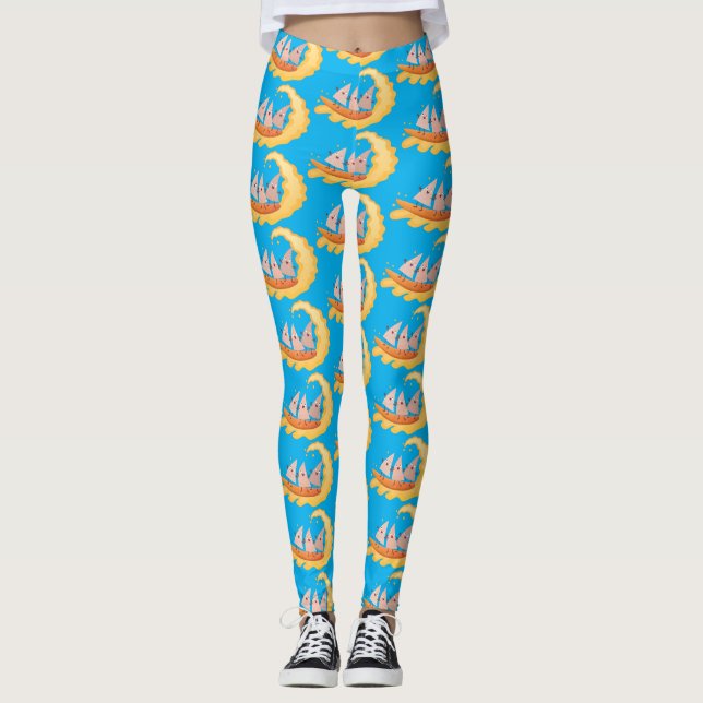 Niedliche nachos-Maischips beim Surfen Cartoon Leggings (Vorderseite)