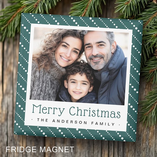 Niedliche Nadelstreifen fröhliches Kieferngrün Fot Magnet (Cute dot stripes merry Christmas pine green photo Magnet)