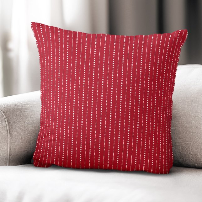 Niedliche Nadelstreifen Kissen (Cute dot stripes white red throw pillow)