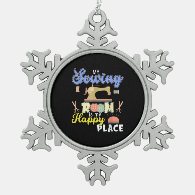 Niedliche Nähgeschenke für Quilter Schneeflocken Zinn-Ornament (Vorderseite)