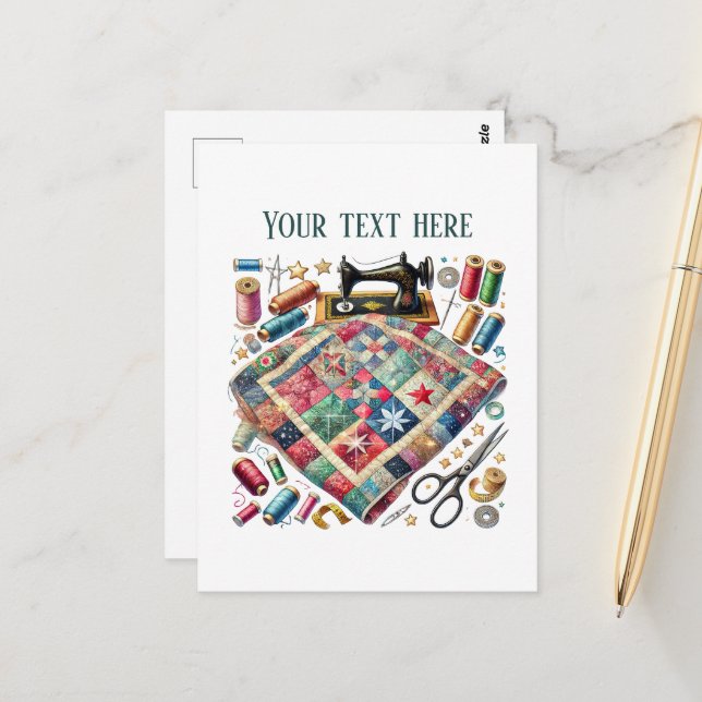 Niedliche Nähliebhaber fügen Text hinzu Postkarte (Vorderseite/Rückseite Beispiel)