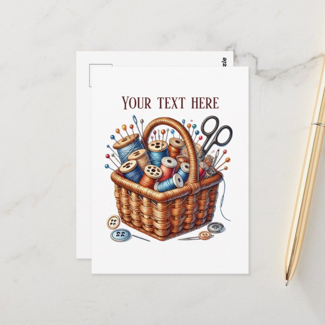 Niedliche Nähliebhaber fügen Text hinzu Postkarte (Vorderseite/Rückseite Beispiel)