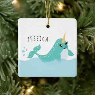 Niedliche Narwhal Girls Keramikornament