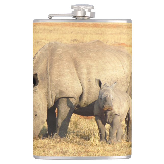 Niedliche Nashörner in Afrika Flachmann (Vorderseite)