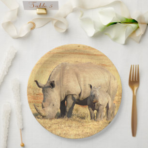 Niedliche Nashörner in Afrika Pappteller
