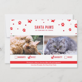 Niedliche Naughty oder Nice Two Cat Weihnachts-Fot Feiertagskarte