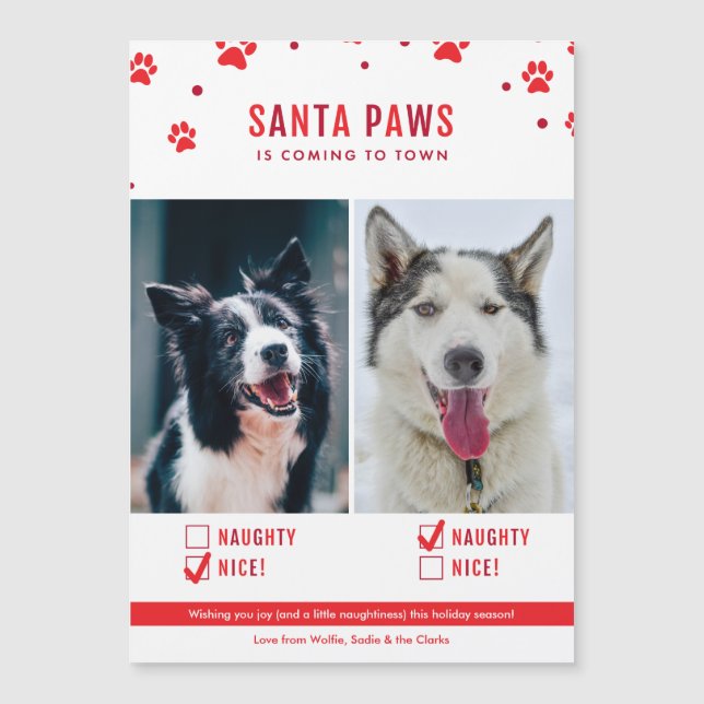 Niedliche Naughty oder Nice Two Dog Weihnachtsmagn Magnetkarte (Vorderseite)