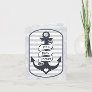 Niedliche Nautical Anchor Bow and Stripes Babydusc Einladung