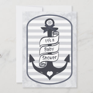 Niedliche Nautical Anchor Bow and Stripes Babydusc Einladung