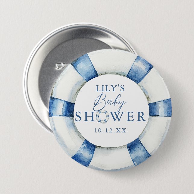 Niedliche Nautical Ocean Lifebuoy Baby Dusche Gefa Button (Vorne & Hinten)