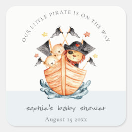 Niedliche Nautical Pirate Ship Lion Cub Babydusche Quadratischer Aufkleber