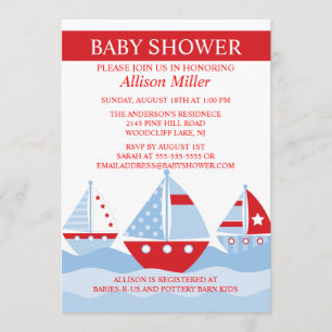 Niedliche Nautical SAILBOATS Boy Baby Dusche Einladung