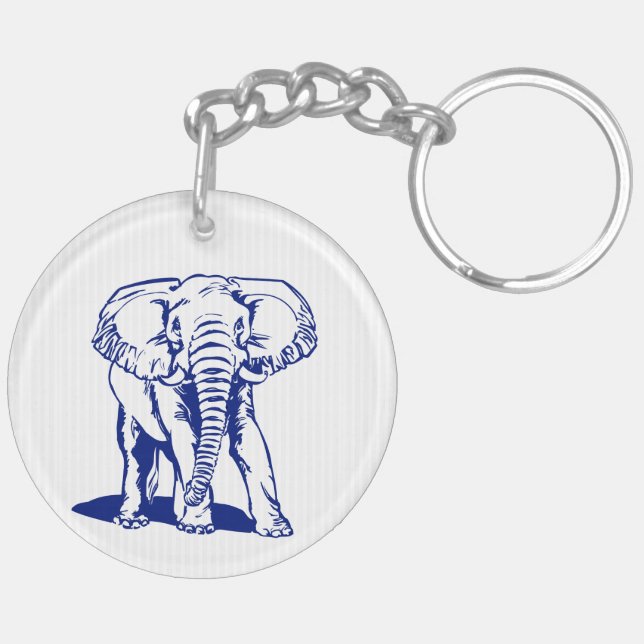 Niedliche Navy Blue Elephant Line Zeichnend Schlüsselanhänger (Rückseite rechts)