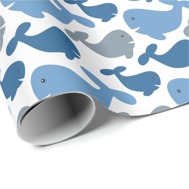 Niedliche Navy-Blue-Grauwal-Kinder Geschenkpapier (Rolleneckpunkt)