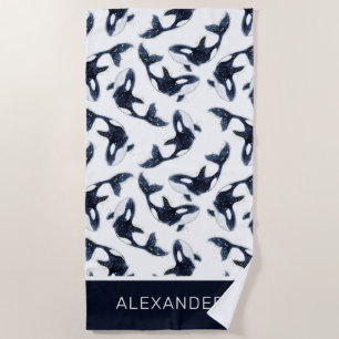 Niedliche Navy Blue Orca Whale Personalisierte Kin Strandtuch