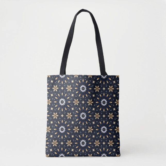 Niedliche Navy Blue White & Gold Mandala Dot Art (Vorderseite)