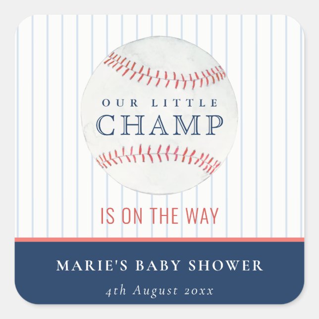 Niedliche Navy Kleine Champ Baseball Baby Dusche N Quadratischer Aufkleber (Vorderseite)