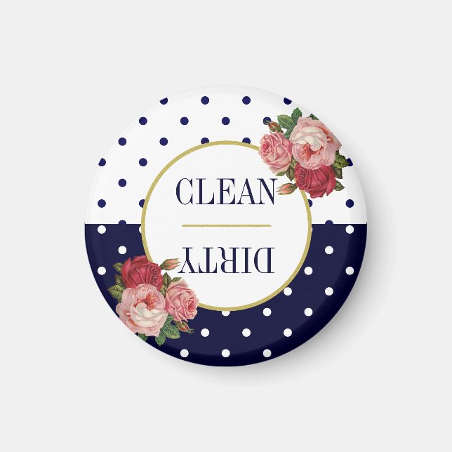 Niedliche Navy White Dots Floral Clean Geschirrspü Magnet (Vorne)