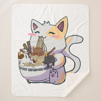 Niedliche Neko Katze mit Ramen Noodles Bowl Anime  Sherpadecke
