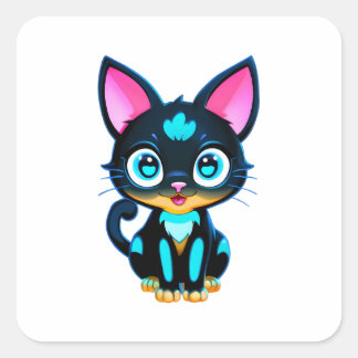 Niedliche Neon Cat Quadratischer Aufkleber