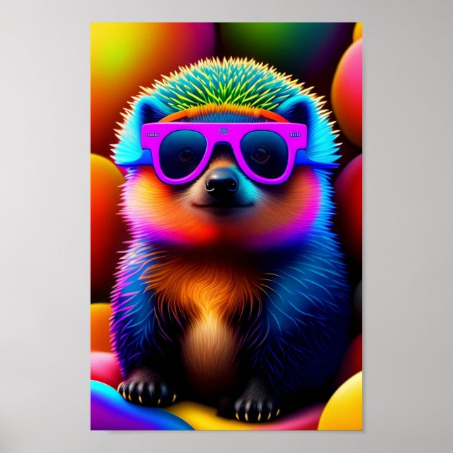niedliche Neonbrille Igel Tiersonnenbrille lustig Poster (Vorne)