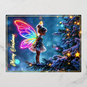 Niedliche Neonflügel aus Weihnachtsmärchen Folien Feiertagspostkarte