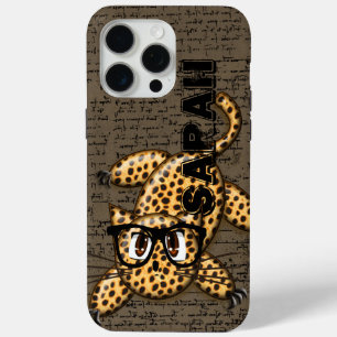 Niedliche Nerdy Leopard Cat Tragebrille iPhone 15 Pro Max Hülle