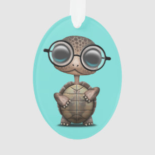 Niedliche Nerdy Schildkröte-tragende Gläser Ornament