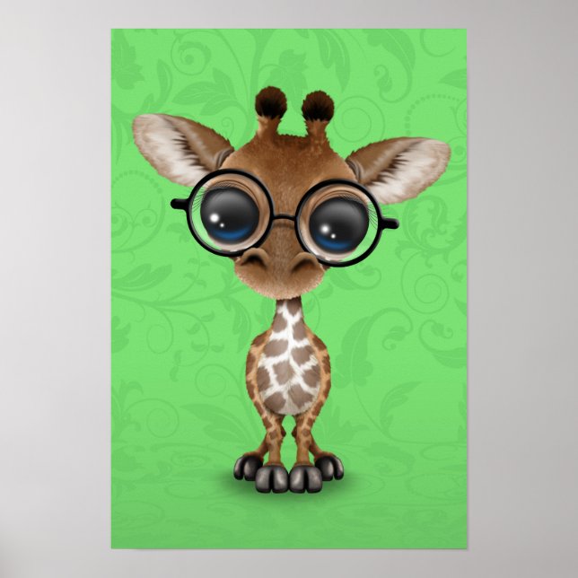Niedliche Neugierige Baby Giraffe mit Brille auf G Poster (Vorne)