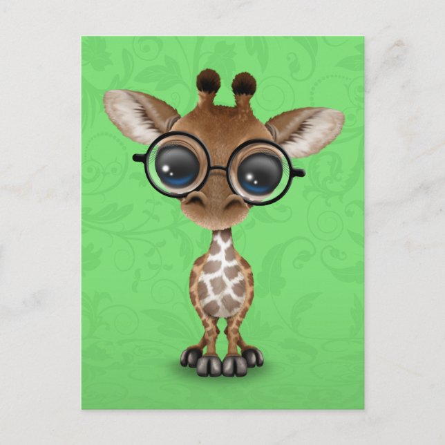 Niedliche Neugierige Baby Giraffe mit Brille auf G Postkarte (Vorderseite)
