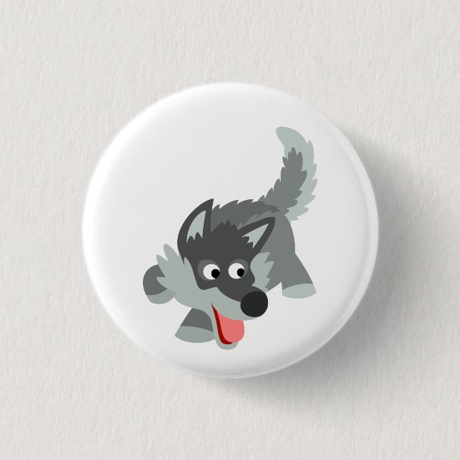 Niedliche Neugierige Cartoon Wolf Button Abzeichen (Vorderseite)