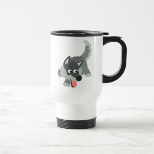 Niedliche neugierige Cartoon-Wolf-Pendler-Tasse Reisebecher