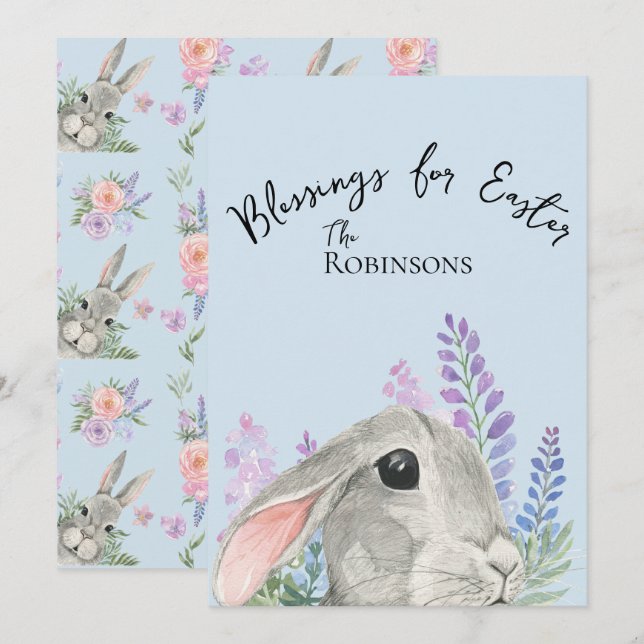 Niedliche, neugierige Rabbit Pink Lilac Blume Blau (Vorne/Hinten)