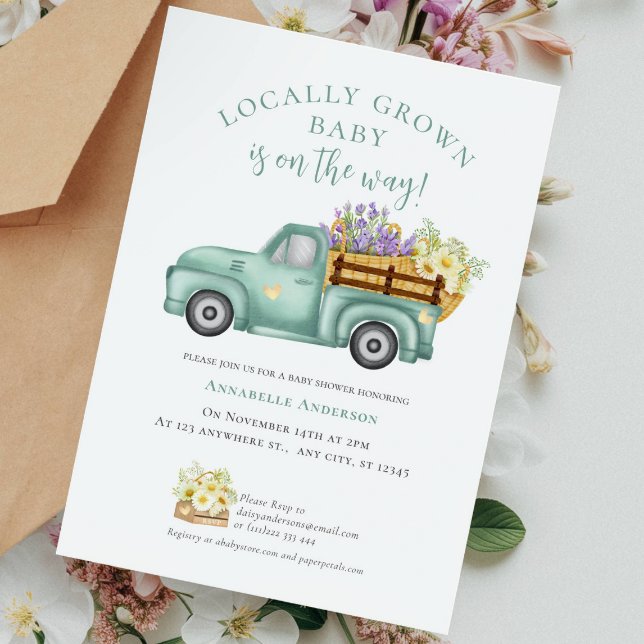 Niedliche Neutrale Babydusche mit Wasserfarbe Einladung (Cute Locally Grown watercolor Baby Shower Invitation)