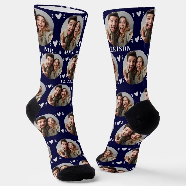 Niedliche Newlyweds Foto Hochzeitsocken Socken (Gewinkelt)