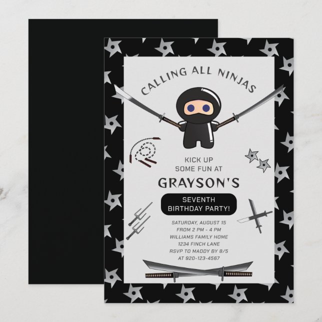 Niedliche Ninja Geburtstagsparty Einladung (Vorne/Hinten)