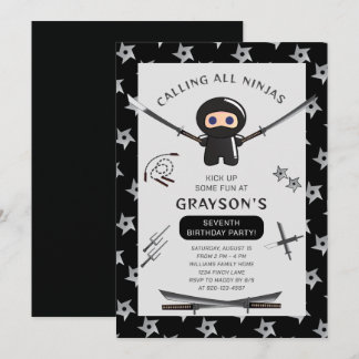Niedliche Ninja Geburtstagsparty Einladung