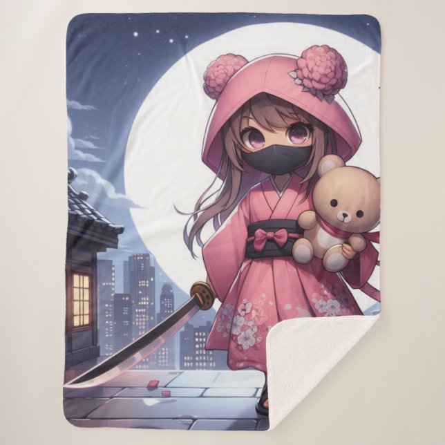 Niedliche Ninja-Kriegerin Sherpadecke (Vorderseite)
