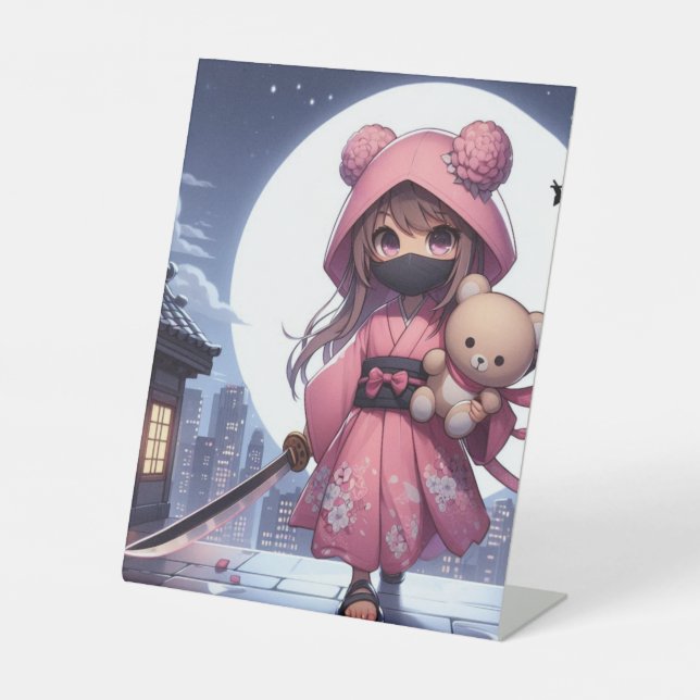Niedliche Ninja-Kriegerin Sockelschild (Vorderseite)