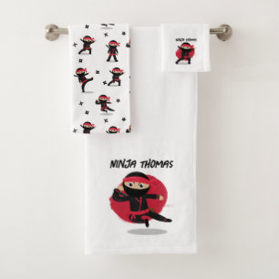 Niedliche Ninja Warrior Black & Red Kids Badhandtuch Set