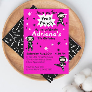 Niedliche Ninja Warriors Girls Pink Geburtstagspar Einladung