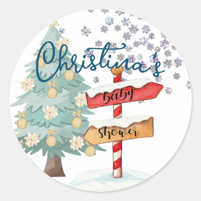 Niedliche Nordpol Weihnachtsdusche Runder Aufkleber (Vorderseite)