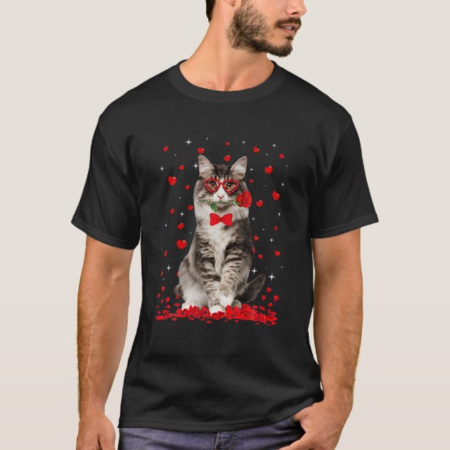 Niedliche Norwegische Waldkatze Glas Herz Blume Va T-Shirt (Vorderseite)