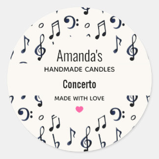 Niedliche Noten Muster Kerzengeschäft Runder Aufkleber