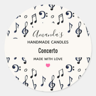 Niedliche Noten Muster Kerzengeschäft Runder Aufkleber