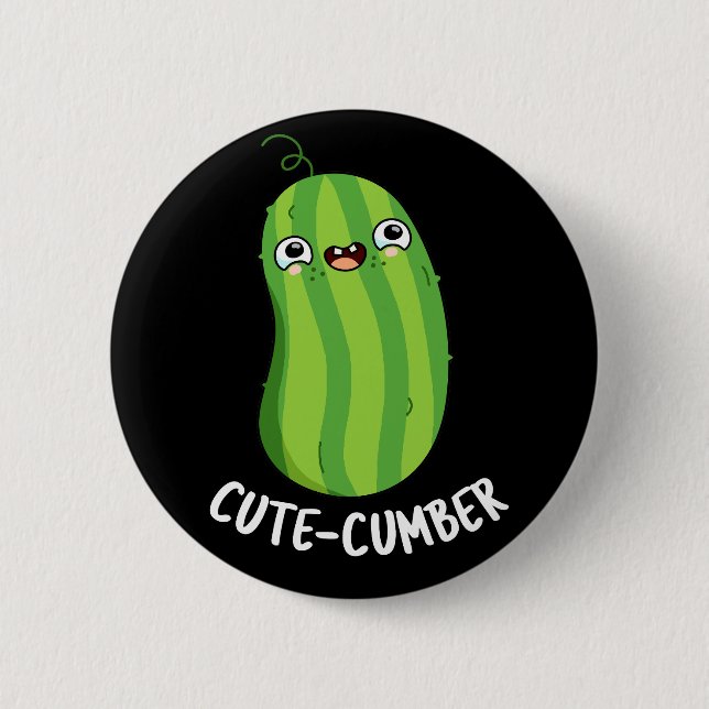Niedliche Nummer Funny Cucumber Veggie Pun Dark BG Button (Vorderseite)