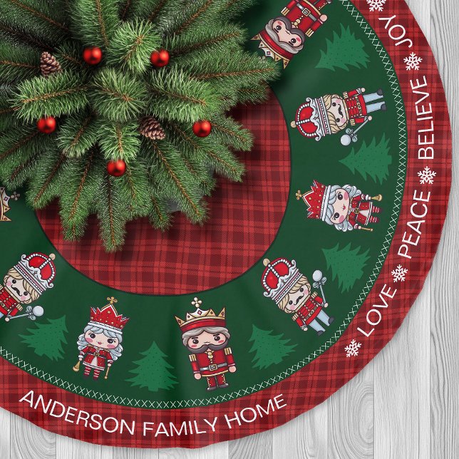Niedliche Nutcrakers Red & Green Tartan Weihnachte Polyester Weihnachtsbaumdecke (Cute Nutcrakers Red & Green Tartan Christmas Brushed Polyester Tree Skirt)